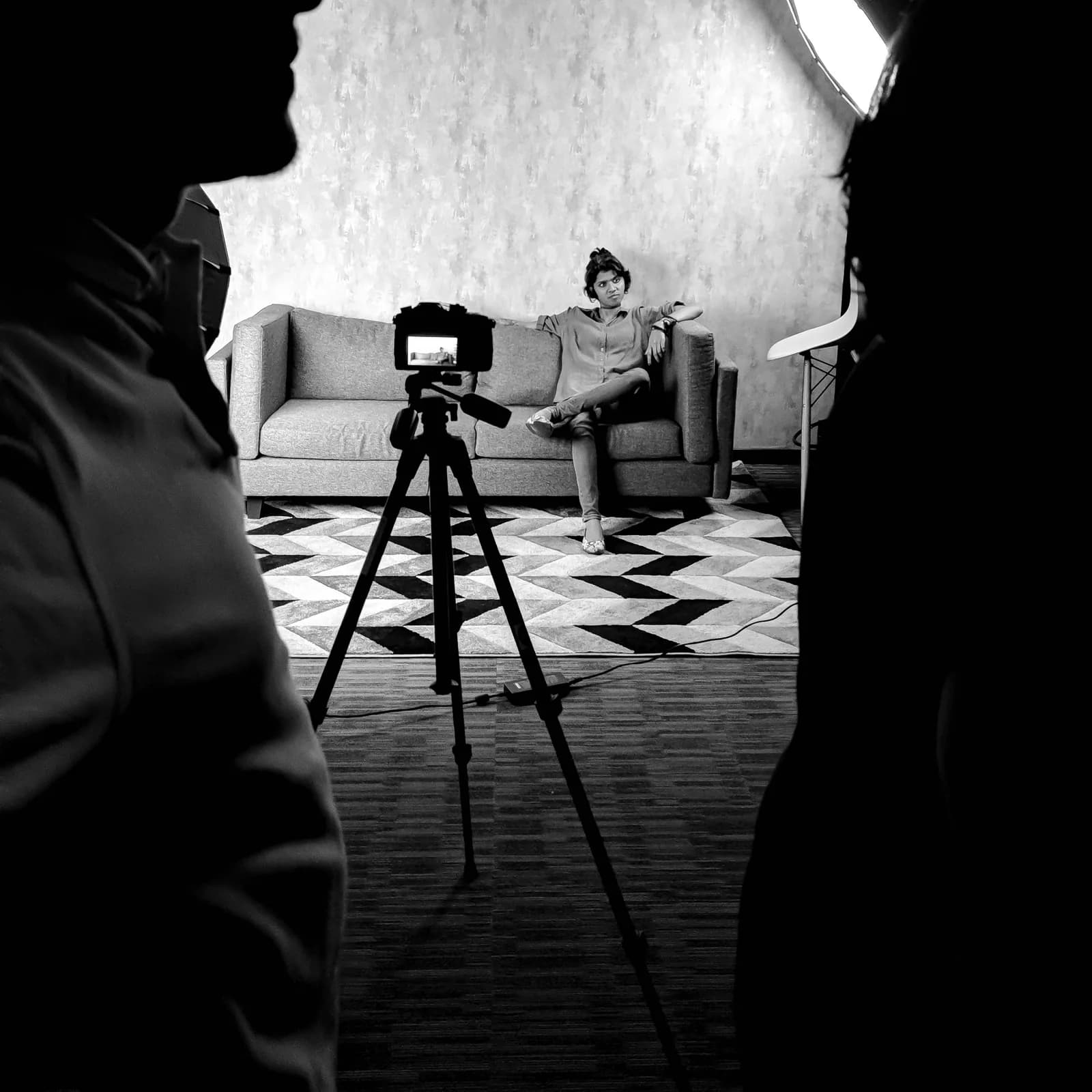 A behind-the-scenes view of a studio film shoot